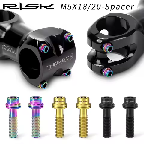 RISK 6PCS M5*20mm / M5x18mm Titanium Ti Bolts with Washer for Bicycle Stem MTB Mountain Road Bike Ul