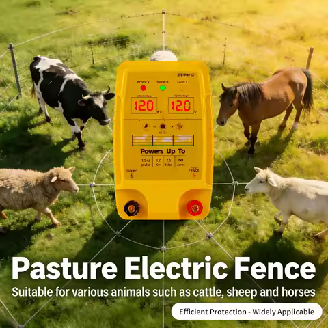 5KM 2J Pulse Electronic Fence Energizer 2A 12V Protection for Pasture Animals Cattle Sheep Livestock