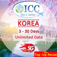 ICC_Korea Sim Card 3-30 Days Unlimited Data SIM(Can top up reuse)/South Korea SIM card