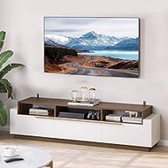 BELLEZE 70" TV Stand for TV up to 70", Modern Home Entertainment Center with Open Shelves and Drawers, Media Console Table, Wood Storage Cabinet for Living Room, Bedroom - Broadway (White)