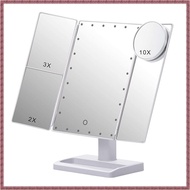 [Y W Z H] Trifold Makeup Mirror with 22 LED Lights,10X/3X/2X Magnification Portable Fold Lighted Table Desk Cosmetic Mirror,White