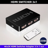 3x1 HDMI Switch Selector 4Kx2K HDMI Switcher Adapter 3 in 1 out with IR Remote Control for PC Laptop