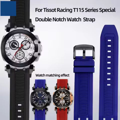 Sports Silicone Rubber For Tissot Racing T115417A Series Special Double Notch Watch Strap T115.427 M