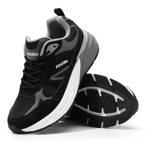 FitVille Mens Extra Wide Fit Trainers Walking Shoes With Arch Support High Rebound Comfortable Runni