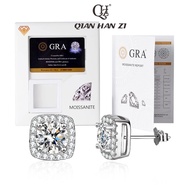 QianHanZi Luxury Square Moissanite Earrings Women's Diamond Jewelry 1.0CT Certificate GRA