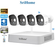 SriHome NVR 4-Channel 4 Camera 1080P FHD Wifi Security System CompleteD Set Plug & Play Easy Setup