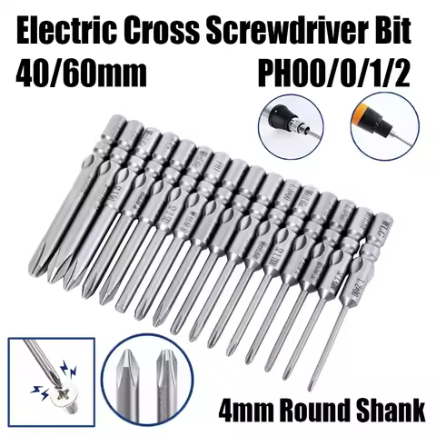 40/60mm 800 Electric Cross Screwdriver Bit 4mm Round Shank PH00/0/1/2 Magnetic Impact Phillips Screw
