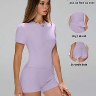 Loose Pocket Shorts + Cropped T-Shirt, Squat-Proof, Hidden Side Pockets, 4-Way Stretch Fabric, Comfo