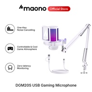 Maono DGM20 White RGB Gaming Microphone USB Condenser mic with Noise Cancellation Mute, Gain Control