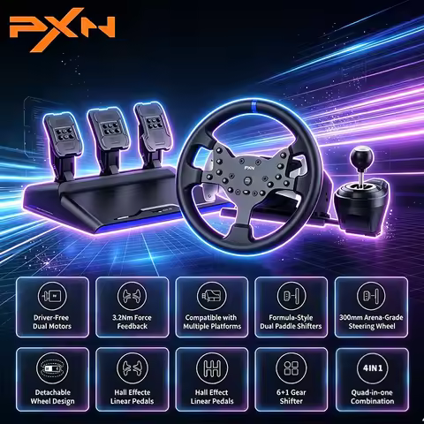 PXN V99 Racing Wheel Simulator, 3.2Nm Force Feedback Gaming Steering Wheel for Windows PC, PS4, Xbox