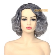 OMORFIEER Rambut Palsu Wanita Tua Kostum Nenek Rambut Palsu Kelabu untuk Wanita Rambut Palsu Pendek 