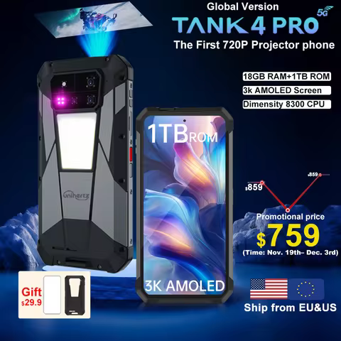 【World premiere】Unihertz by 8849 Tank 4 pro Smartphone 5G with 720P Projector Dimensity 8300 36GB+1T