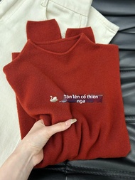 Áo Sweater Knit Cổ Trung Đỏ Anora Mềm Làm Trắng