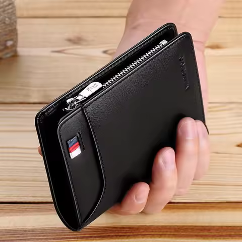 Genuine leather Wallet men's wallet business card holder business men's short Wallet Zipper Leather 