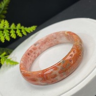 精美 珊瑚玉手鐲 56MM 高瓷玉化橘粉晶洞呼吸孔鳳尾紋 消除浮躁心