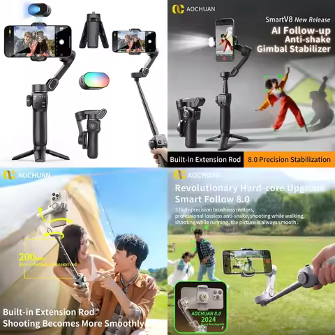 AOCHUAN Handheld Gimbal Stabilizer 3-Axis Smart V8 for iPhone Android TikTok YouTube Live Streaming 