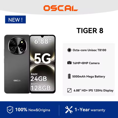 OSCAL TIGER 8 5G AI Smartphone,Unisoc T8100 Processor 6.88" 120Hz Display 8GB +128GB Storage, 5000mA