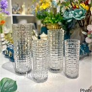 Transparent bamboo-shaped cylindrical glass flower vase