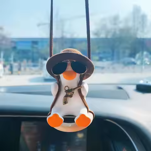 Cute Anime Cowboy Pipe Duck Car Rearview Mirror Pendant Super Cool Revolver Car Decor Pendant Auto I