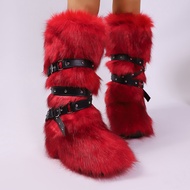 Women's Winter Tall Boots with Imitation Fox Fur - Y2K Style