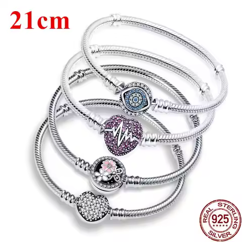 21CM Bigger Bracelet 100% 925 Sterling Silver Original Snake Chain Love Heart Evil's Eyes Zircon wit