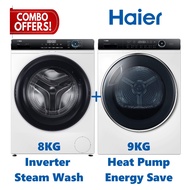 Haier Front Load Inverter 8KG Washing Machine + 9KG Heat Pump Dryer Combo Set | Steam Hygienic Funct