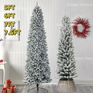 5/6/7/8FT Snow Flocked Slim Christmas Tree 1100 Thick Branch Tips Fir Hinged Pencil Xmas Tree