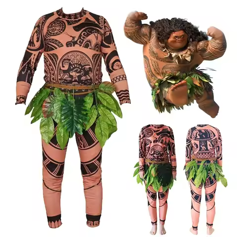 Moana Maui Tattoo Cosplay Costume Maui Tattoo Top Pants Tights Sets Halloween Clothes Adult Costume 
