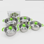 PANCI SET 5 SUSUN TUTUP KACA - PANCI SET 5 STAINLESS STEEL KUAT TEBAL ANTI KARAT - PANCI WARNA 5 SUS