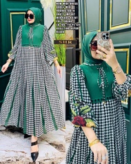 Gamis SHR Orgnl | MIDI dress houndstooth ceruty imprt mix kaos rajut full furing | gamis shr Motif s