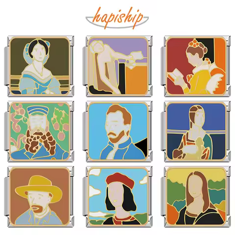 Hapiship 2024 New Women Beautiful Painting Charms Italian Links Fit 9mm Bracelet Stainless Steel DIY