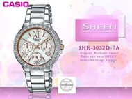 CASIO 卡西歐 手錶專賣店 SHE-3052D-7A 女錶 不鏽鋼錶帶  三眼 防水 羅馬數字