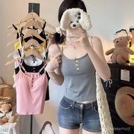 Taiwan Shipping Hot Girl Vest Women Korean Version Contrast Color Button Design Feel Beautiful Strap