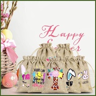 Easter Burlap Drawstring Bag 12 Pieces Bunny Burlap Bag Goody Bag with Drawstring Spring Candy Bag E