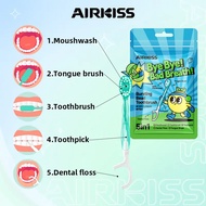 Airkiss Mini Portable Toothbrush & Dental Floss Toothpick Tongue Brush With Built-In Mouthwash 5in1