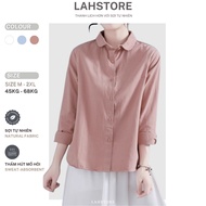 LAHSTORE women's loose long-sleeved shirt in raw linen with youthful lotus collar ASM22 (Pink)