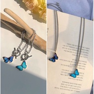 [F3] Glossy Butterfly Bracelet Necklace Silver Necklace Contemporary Korean Style Butterfly Necklace