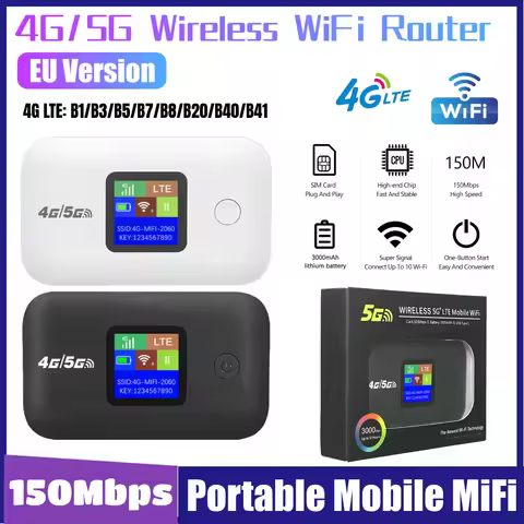 4G/5G LTE Wireless WiFi Router 150Mbps Pocket WiFi Modem with Sim Card Slot Portable MiFi Modem Car 