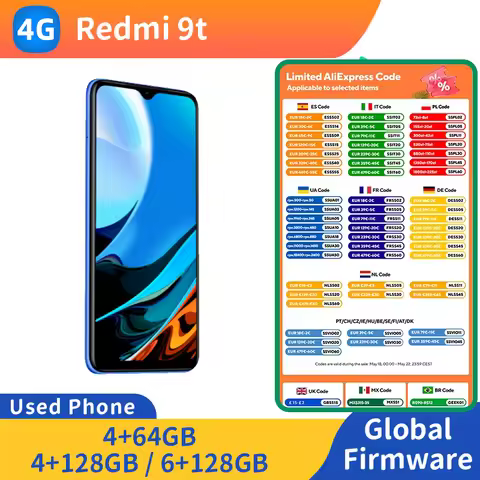 Redmi 9t 4G RAM 4GB/6GB ROM 64GB/128GB 6000mAh 18W 6.53 inch 48MP Used phone