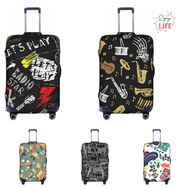 Music Notes Travel Luggage Cover Spandex Suitcase Protector Washable Baggage Covers Fits 18-32 Inch 