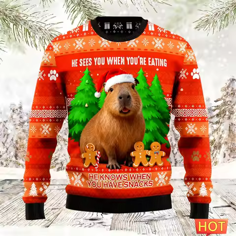 Capybara Ugly Christmas Sweater Men Women Cute Xmas Party Wear Holiday Pullover Festive Family Match