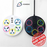 Suis Sambungan 2M Dengan Plug EU/UK/US, 3 USB & Type-C – Power Strip Extension Cable Electrical Sock