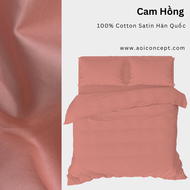Bộ Chăn Ga Gối 5 Món Cotton Satin Size 2mx2m và 2m2x2m Trơn Nhiều Màu À Ơi Concept cao cấp Hàn Quốc