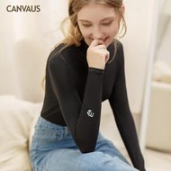 canus秋季女裝新款半高領刺繡長袖t恤莫代爾打底衫f326
