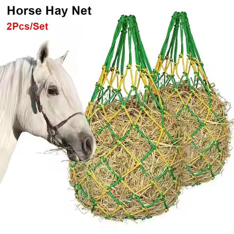 2 Pcs/Set Polyester Slow Feed Hay Net Hanging Large Capacity Horse Hay Bag 40inch Hay Feeder Bag Equ