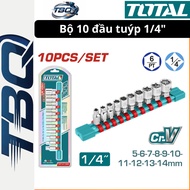 Set of 10 1/4 Inch (5-14mm) Socket Tips TOTAL THT1411023 | High Quality Cr-V 50BV30 Steel Chrome Pla