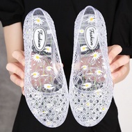 KY-6/Internet-Famous Crystal Hollow-out Low Heel Sandals for Women Summer Outdoor Mom Fashion Korean Style Jelly Closed