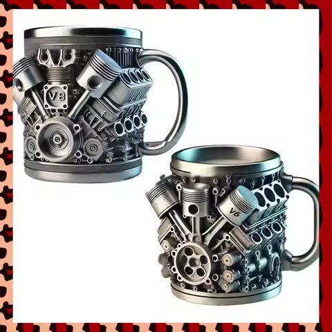 A72P Unique 2PCS Car Motor Engine Design Coffee Mugs, V6 & V8, With Insulated Handles For Gifts