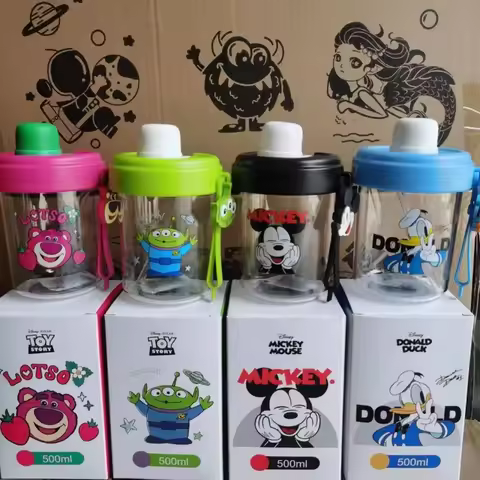 Disney Mickey Glass Water Cup Kawii Donald Duck Lotso Alien Large Capacity 500ML Student Transparent