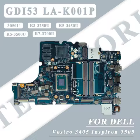 Laptop Motherboard For Dell Vostro 3405 Inspiron 3505 with 3050U/R3/R5/R7 CPU Mainboard GDI53 LA-K00